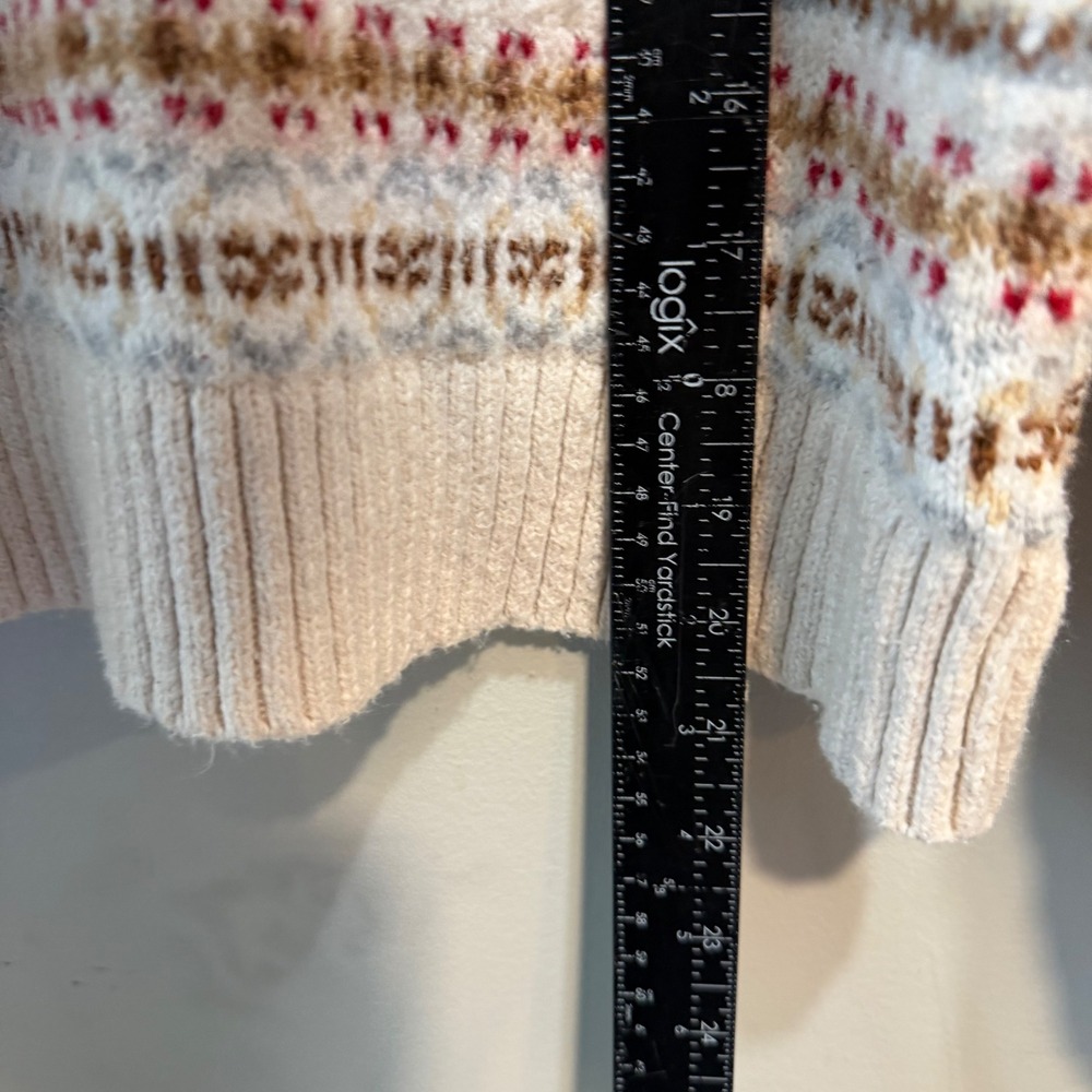 American Eagle Womens Fair Isle Crewneck Sweater Cream Tan Red Knit Small 407 - Picture 3 of 7